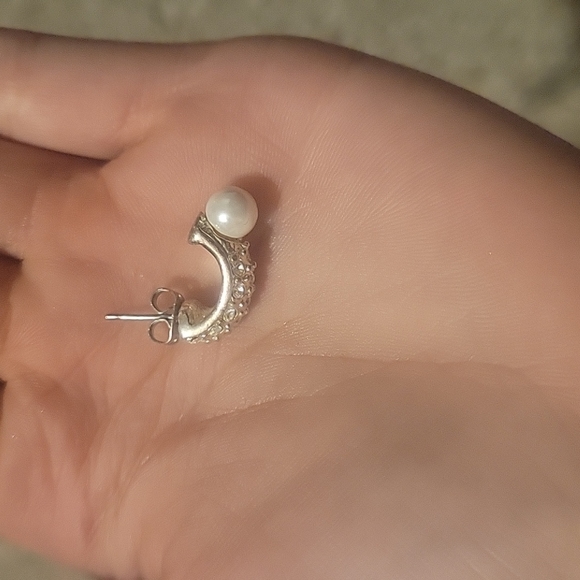 diamond pearl earrings - Picture 3 of 4